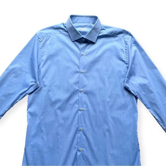 🔃Xacus Tailor Fit Blue Long Sleeve Button Down Dress Shirt - Picture 3 of 9